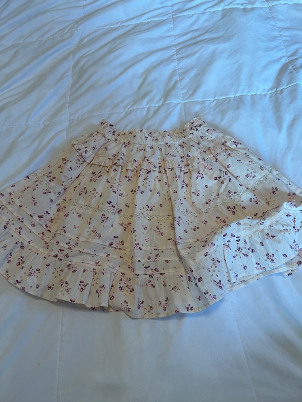 ZARA NWT Floral Tiered Ruffle Skirt in Cream with Pink Accents SIZE 13-14